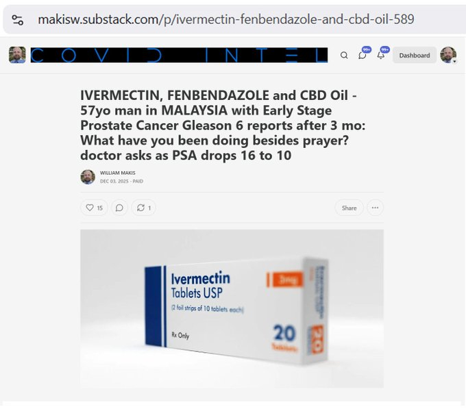 新文章：伊维菌素、芬苯达唑和CBD油——马来西亚一名57岁早期前列腺癌患者，格里