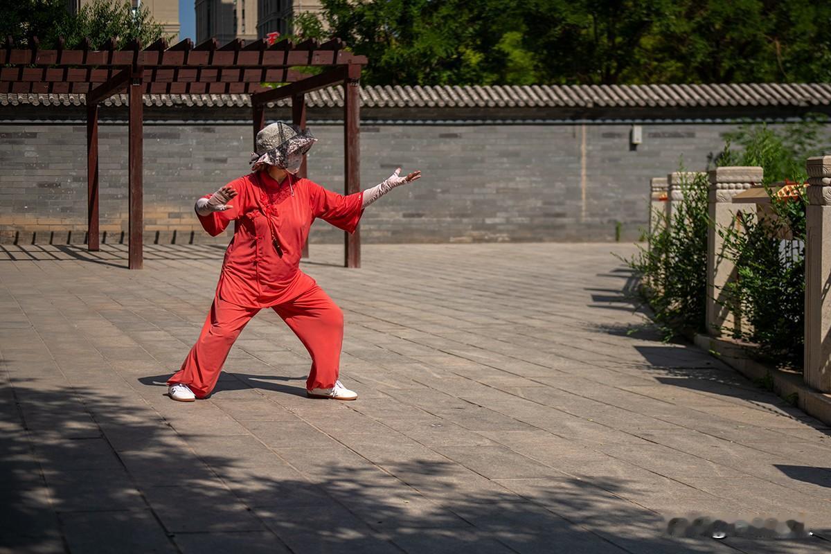 庄王府晨韵
       天津庄王府，晨光穿树洒青砖。一袭红衣女士，于古廊影壁间