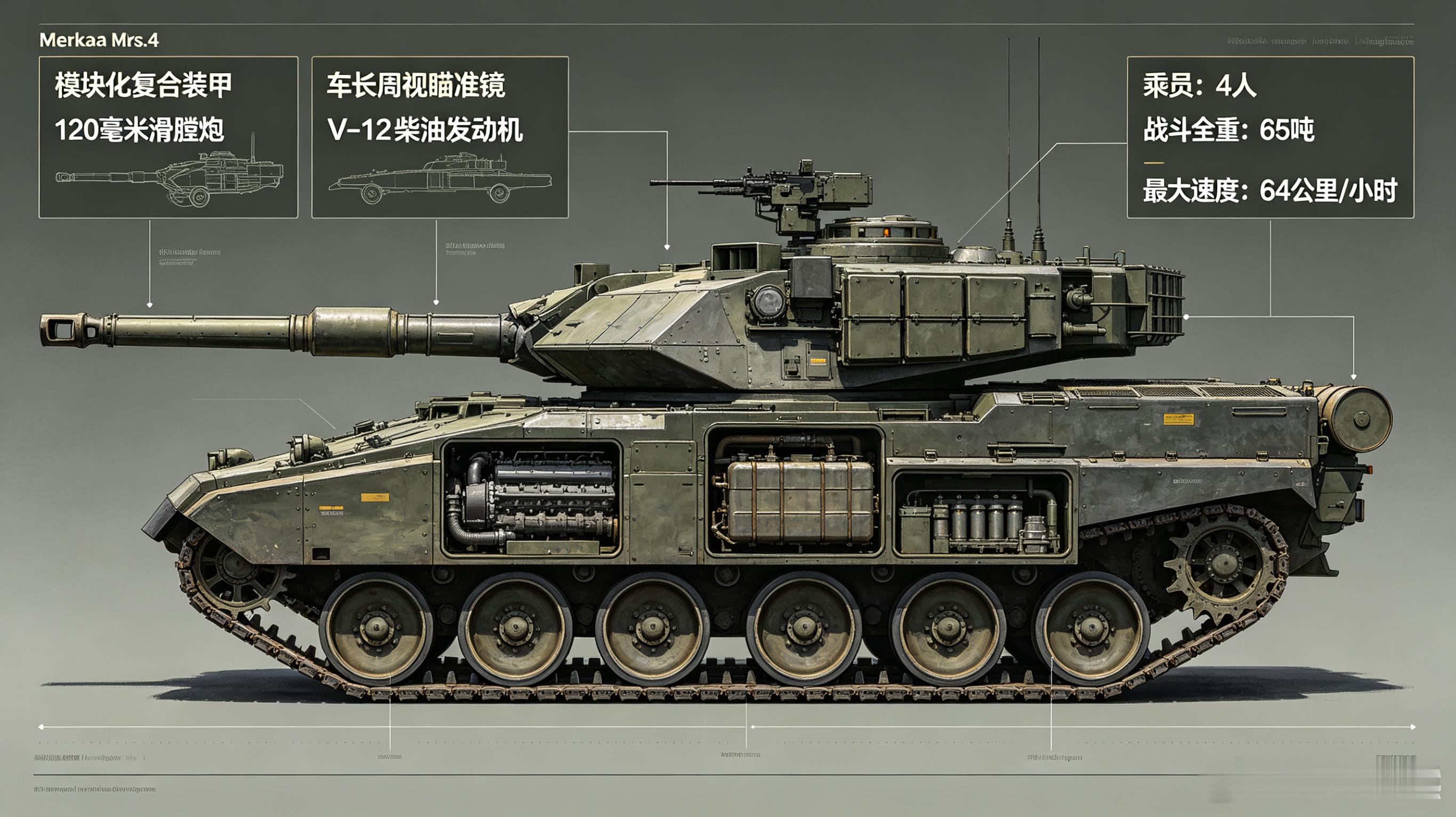 每天认识一件兵器——“梅卡瓦”Mk.4主战坦克今天聊聊以色列陆军的“移动堡垒”—