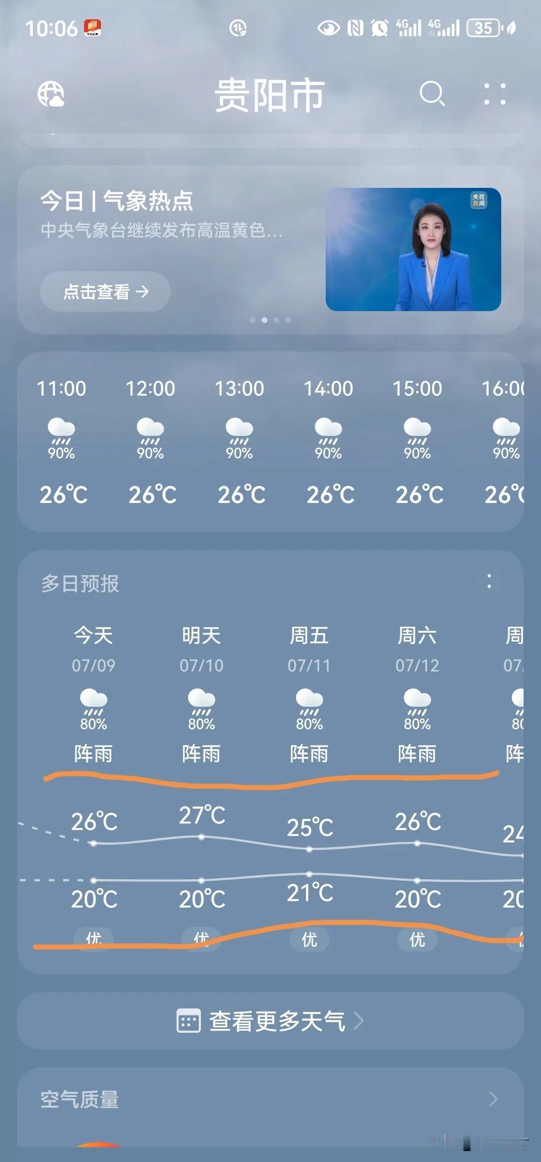 最低20度，最高26度，盛夏的贵阳太“凉快〞了！
        受4号台风影响