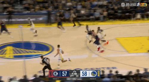 库里反击中两个助攻，第二个助攻中，对方退防三人看库里，啧啧啧！！金州勇士 ​​​