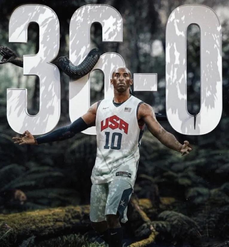【科比代表美国男篮出战保持不败，生涯战绩36胜0负】据 MambaArchive