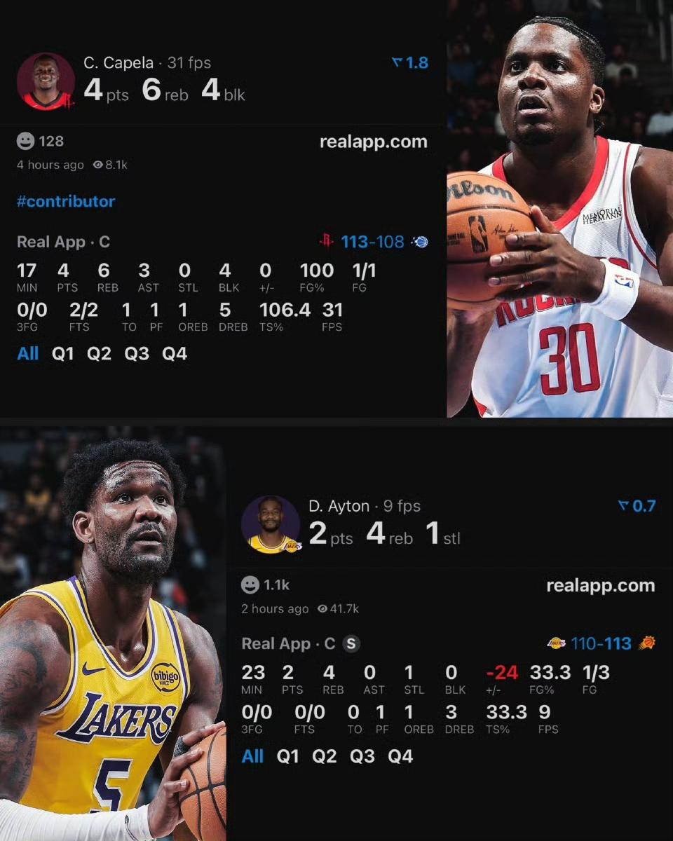 今天的卡佩拉，出场17分钟贡献4分6篮板3助攻4盖帽，命中率百分百。

今天的艾