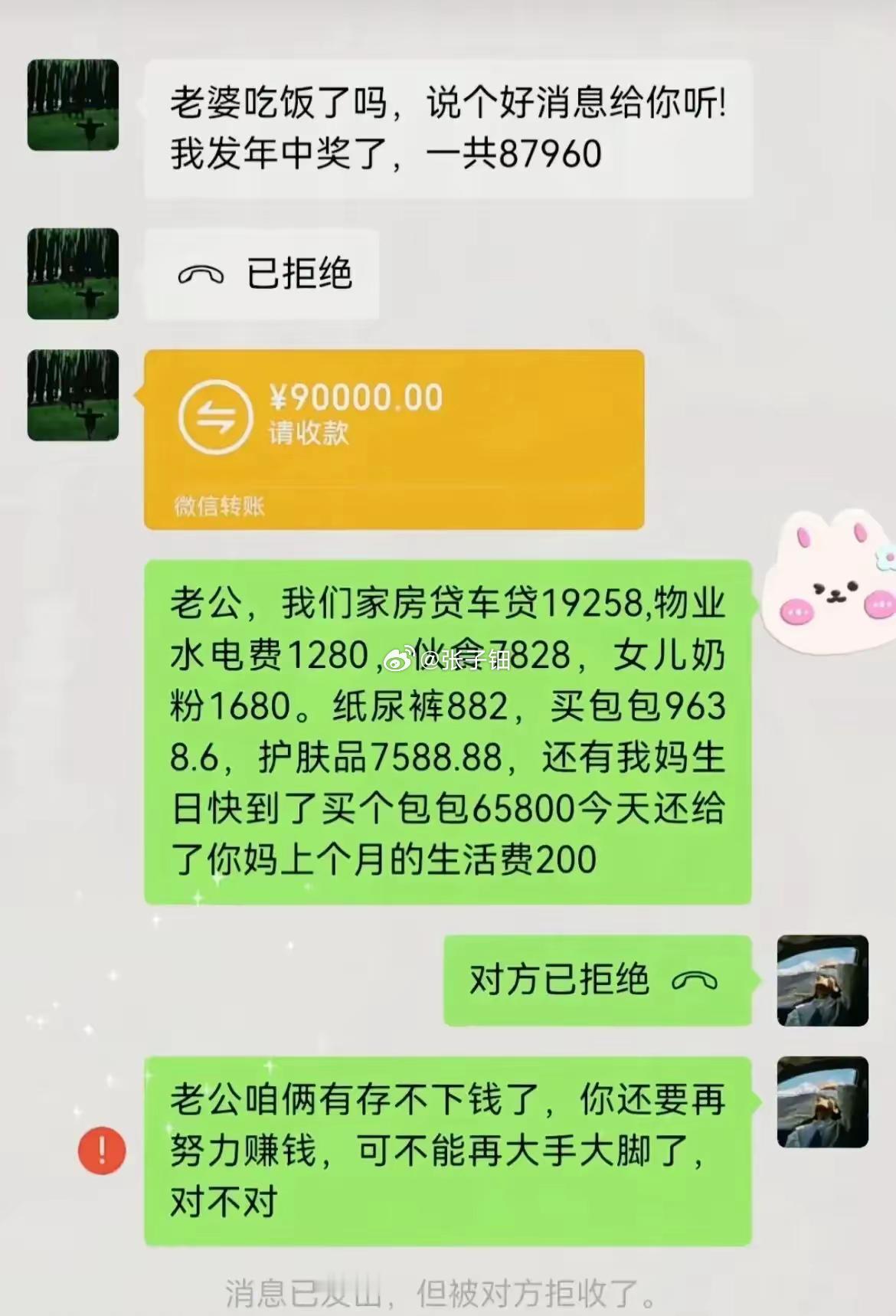 奖金8.7万被拒！妻子买包6万！ 