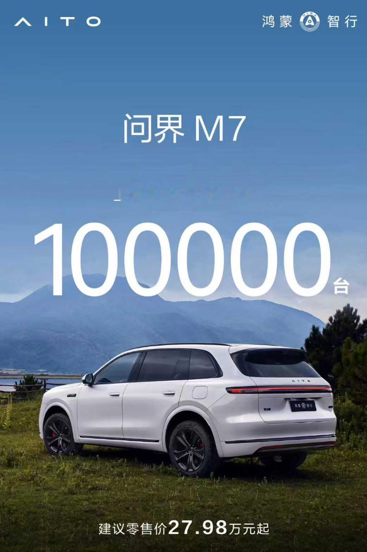 问界新 M7 大定破 10 万台了。神奇的一点是，这台车每一次改款，大定量都没让