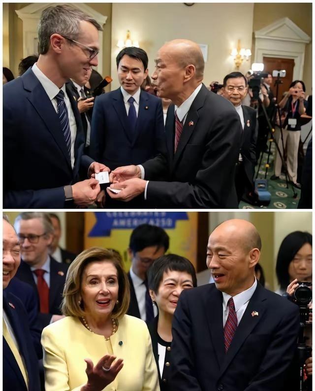 台湾地区访美众相图，心灵的下跪是站不起来的。见到了“主子”是真诚的献媚，俗话说，