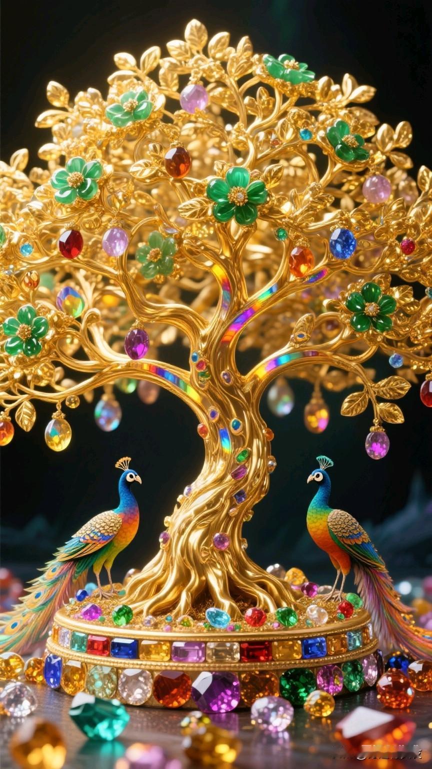 梦幻孔雀树搭配闪耀宝石，简直是把童话世界搬到现实！就像梦幻仙境里那只绝美孔雀，羽