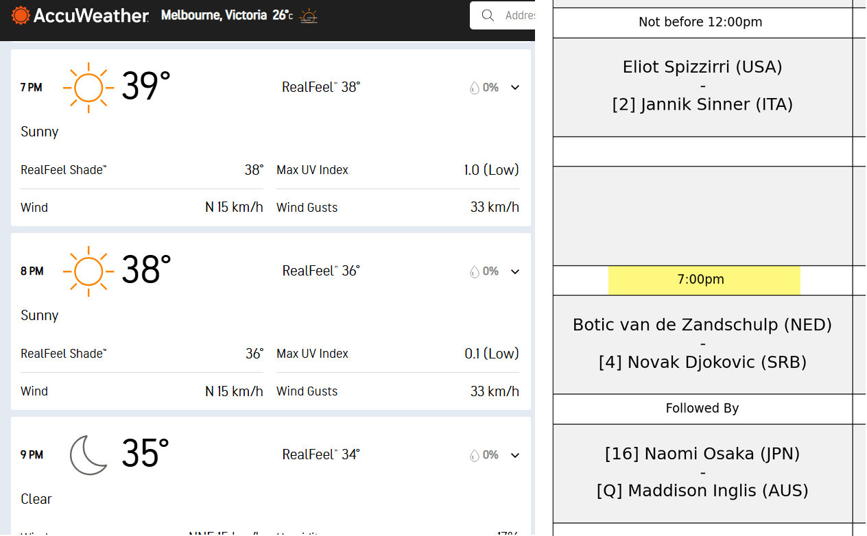 德约科维奇 明天你闹比赛时的气温↓火炉场安排上了澳网2026 网球talking