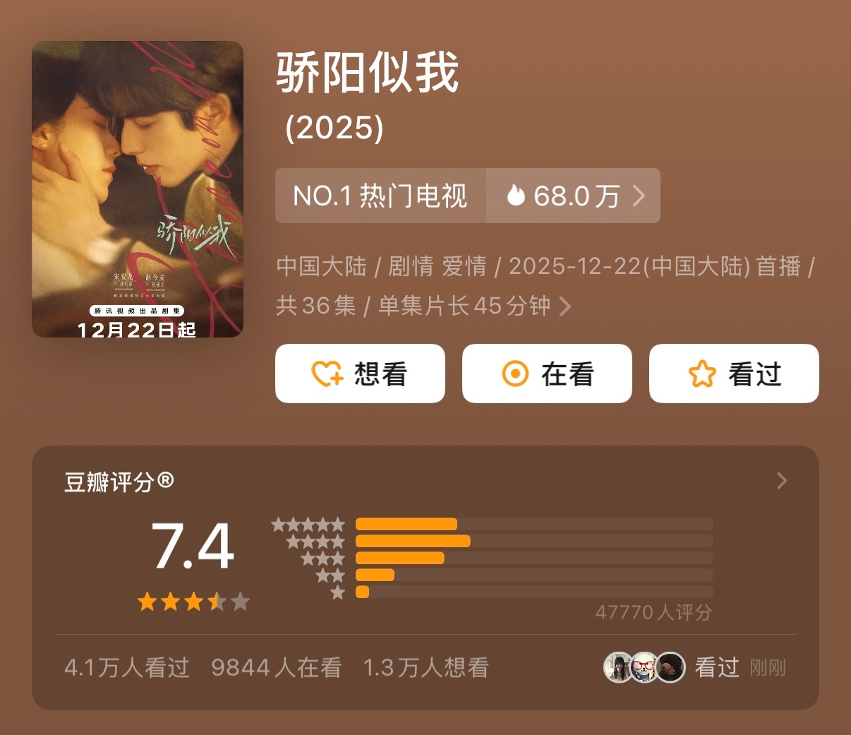 《骄阳似我》豆瓣开分7.4分！ 