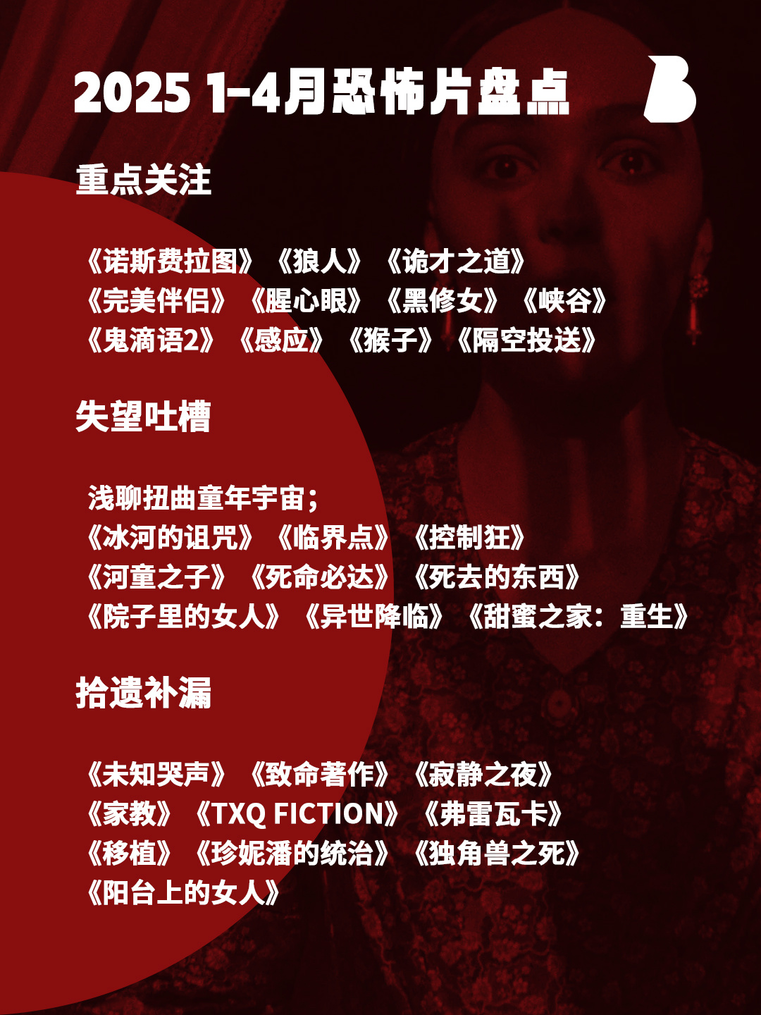 到9-12月冷门拾遗篇结束，在这里再捋一遍去年的恐怖片盘点片单，供大家查缺补漏一