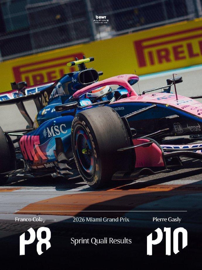 在2026年F1迈阿密大奖赛冲刺排位赛中，加斯利成功以P10的成绩晋级SQ3，继