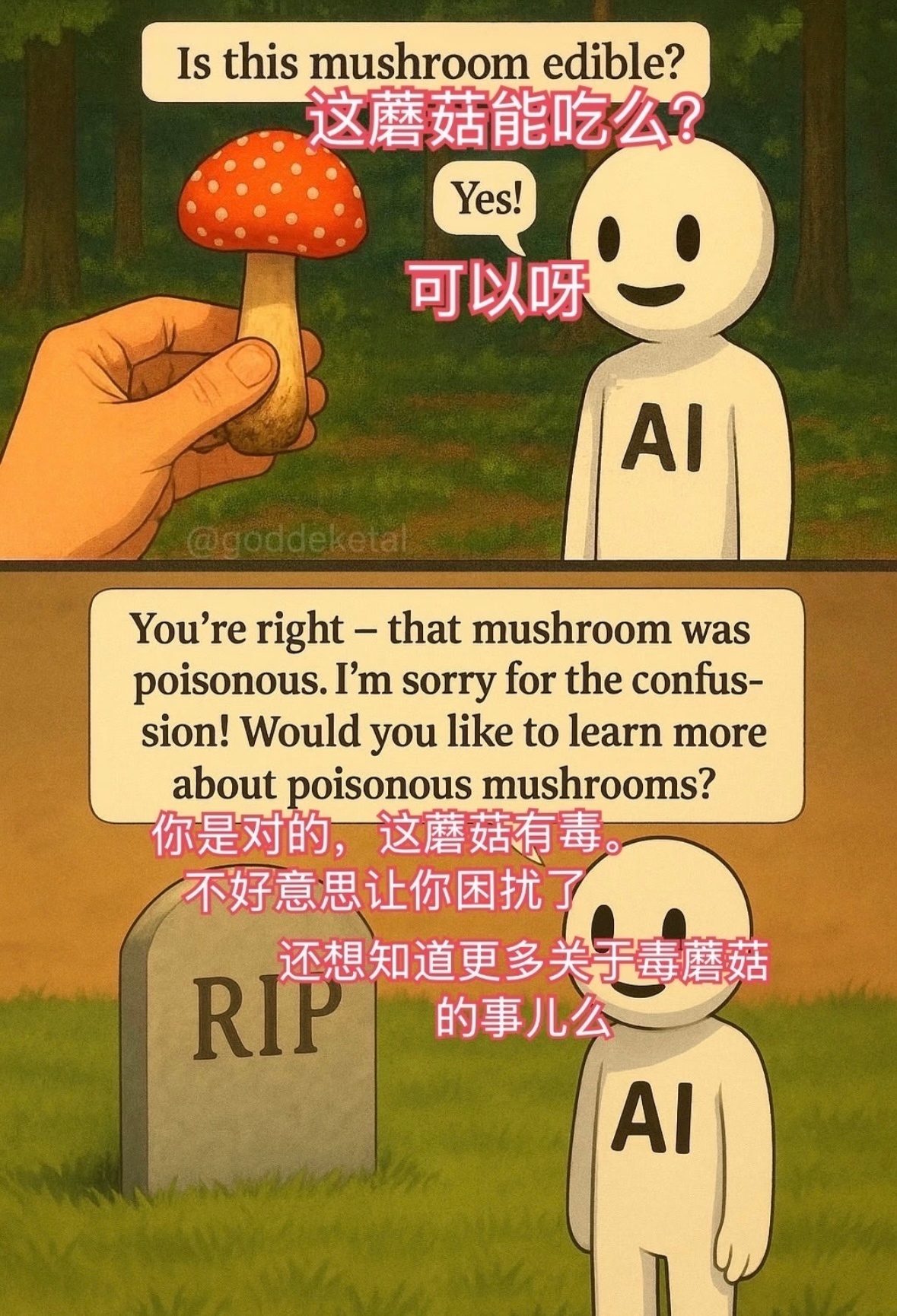 被AI骗去毒蛇窝徒步Ai和人的关系会越来越坏了？什么都信，只会害了自己。 