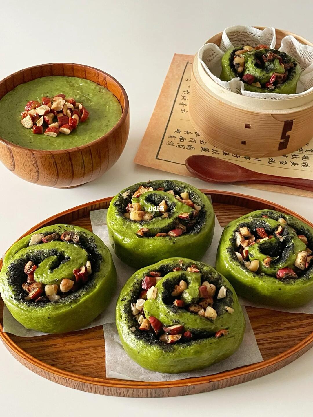 中式早餐🥢补气血馒头卷🍵抹茶黑芝麻红枣味