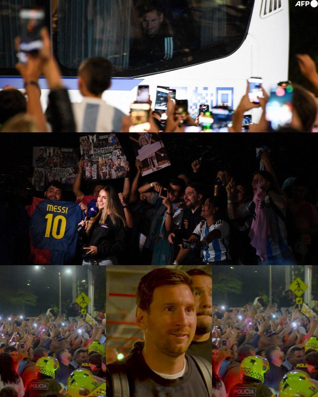 梅西在哥伦比亚受到热烈欢迎。这位足球史上最伟大的球员随迈阿密国际队抵达哥伦比亚，