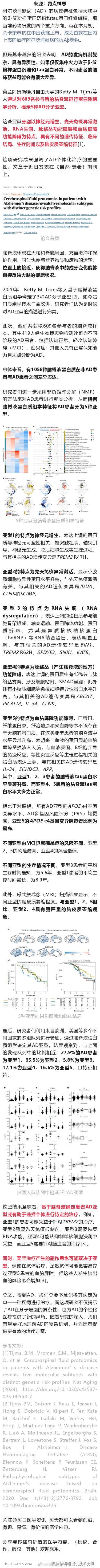 《自然·衰老》：阿尔茨海默病竟有5种亚型，难怪患者对治疗的反应差异那么大！ ​​