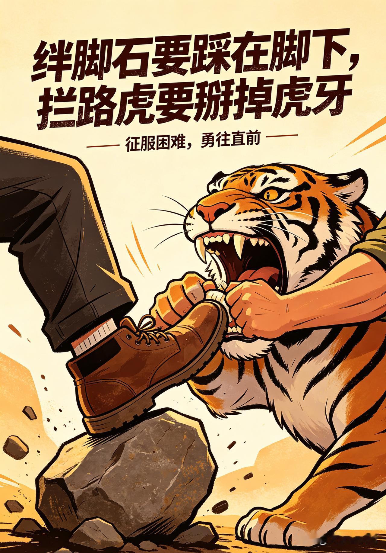 面对人生坎坷路，勇者踏石破虎牙，勇往直前无惧难。