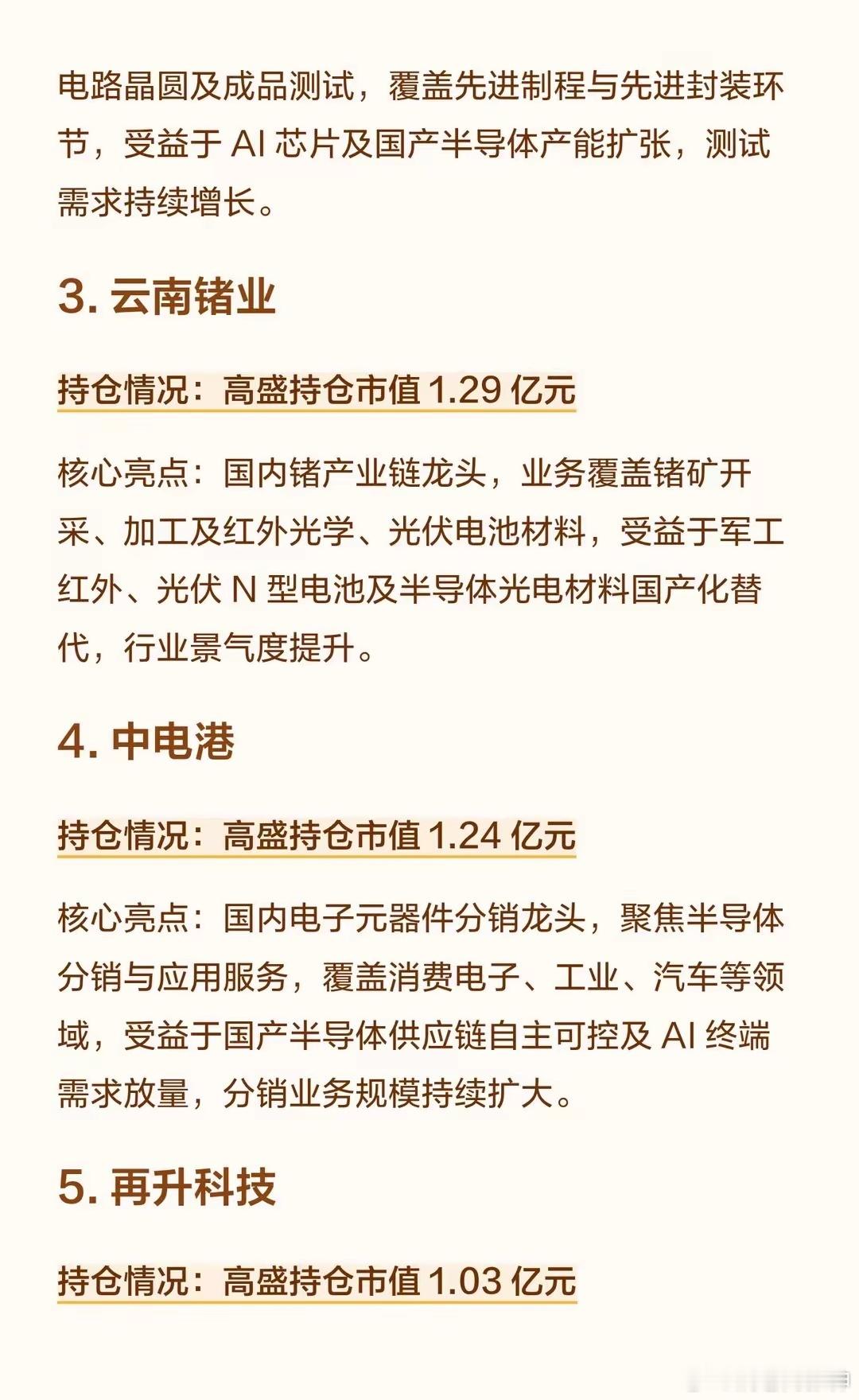 半导体大爆发，高盛持仓最多20家公司！1. 豪威集团持仓情况：高盛持仓市值 7.