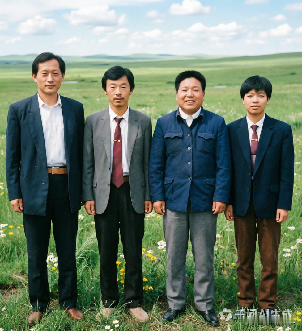 草原上的四位男士，英姿飒爽，风度翩翩！草原上的兵哥哥 草原上的大男孩