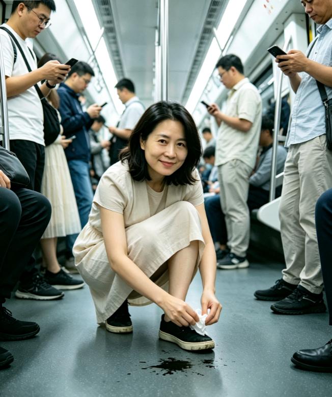 今早挤地铁，被一个大爷踩了脚！
鞋面上那道黑印子，我盯着看了三站地。
换作前两年