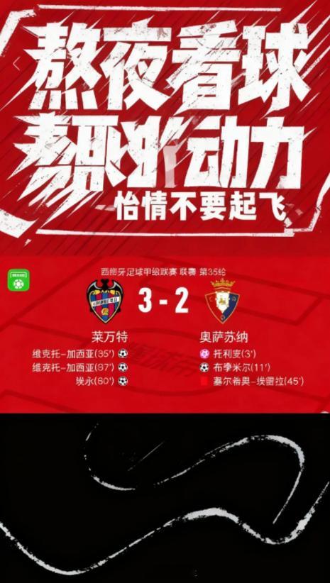 莱万特VS奥萨苏纳体育超话体育超话西甲 北京时间5月9日西班牙足球甲级联赛 联赛