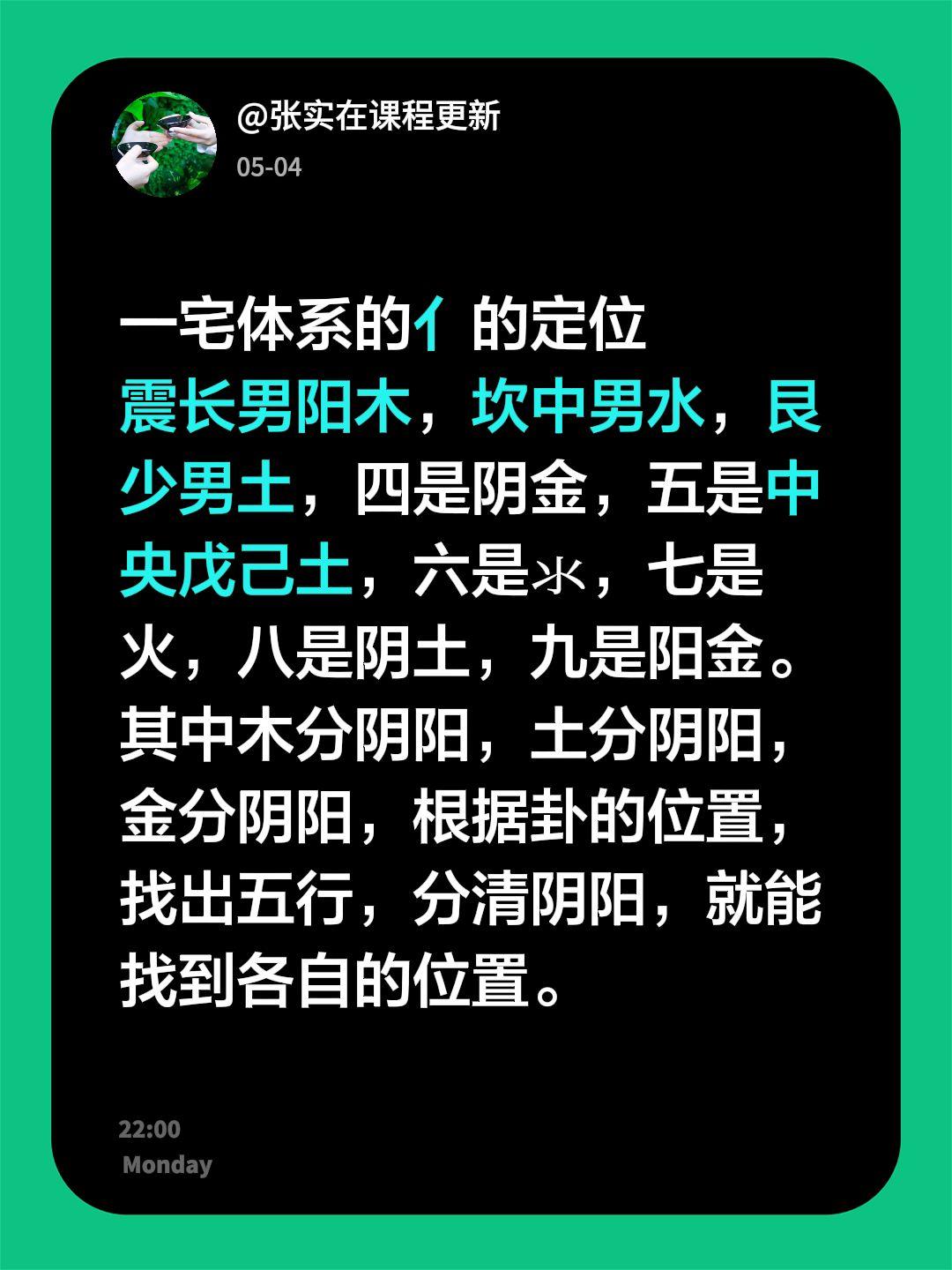 一宅体系的亻的定位
震长男阳木，坎中男水，艮少男土，四是阴金，五是中央戊己土，六