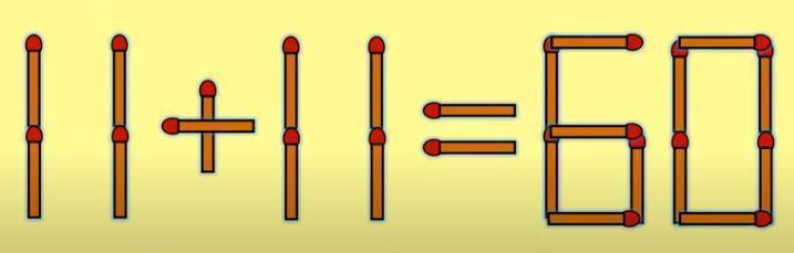 各位思维达人，挑战来了！眼前的火柴等式 “11 + 11 = 60” 明显不成立