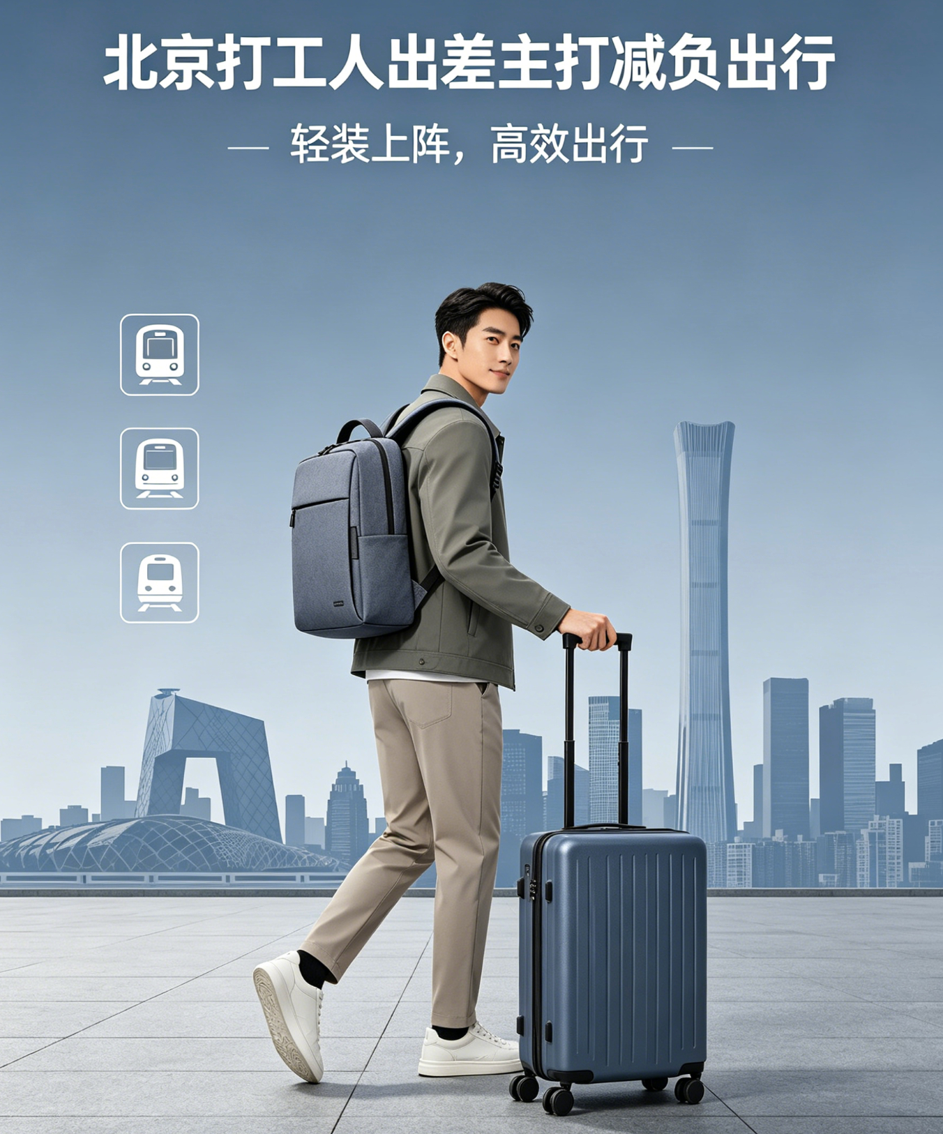 北京打工人出差主打减负出行高峰冲去高铁站，行李箱只塞电脑和换洗衣物💼 出差主打