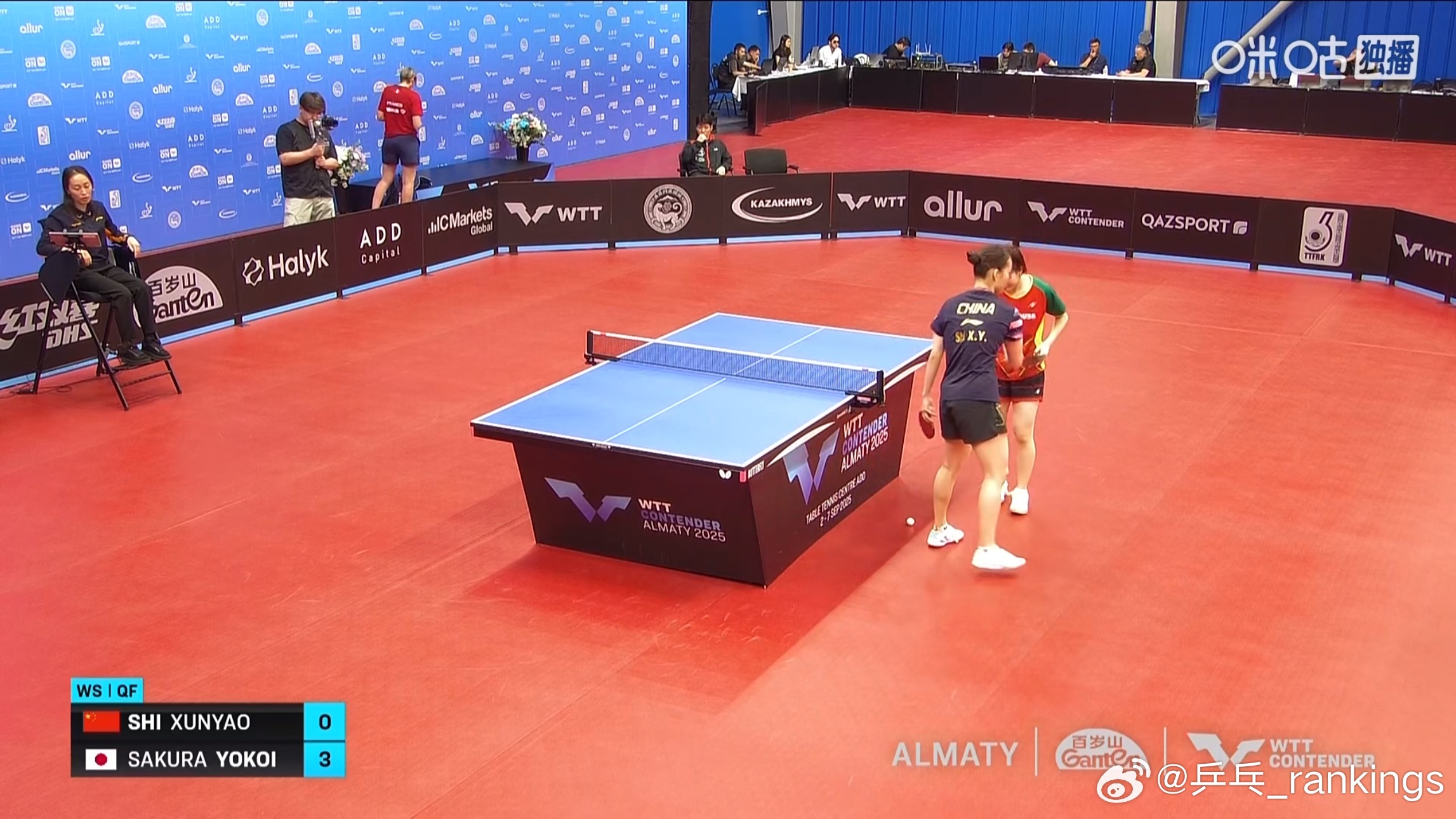 横井咲樱3比0石洵瑶(11-4，13-11，14-12)晋级女单半决赛石洵瑶止步