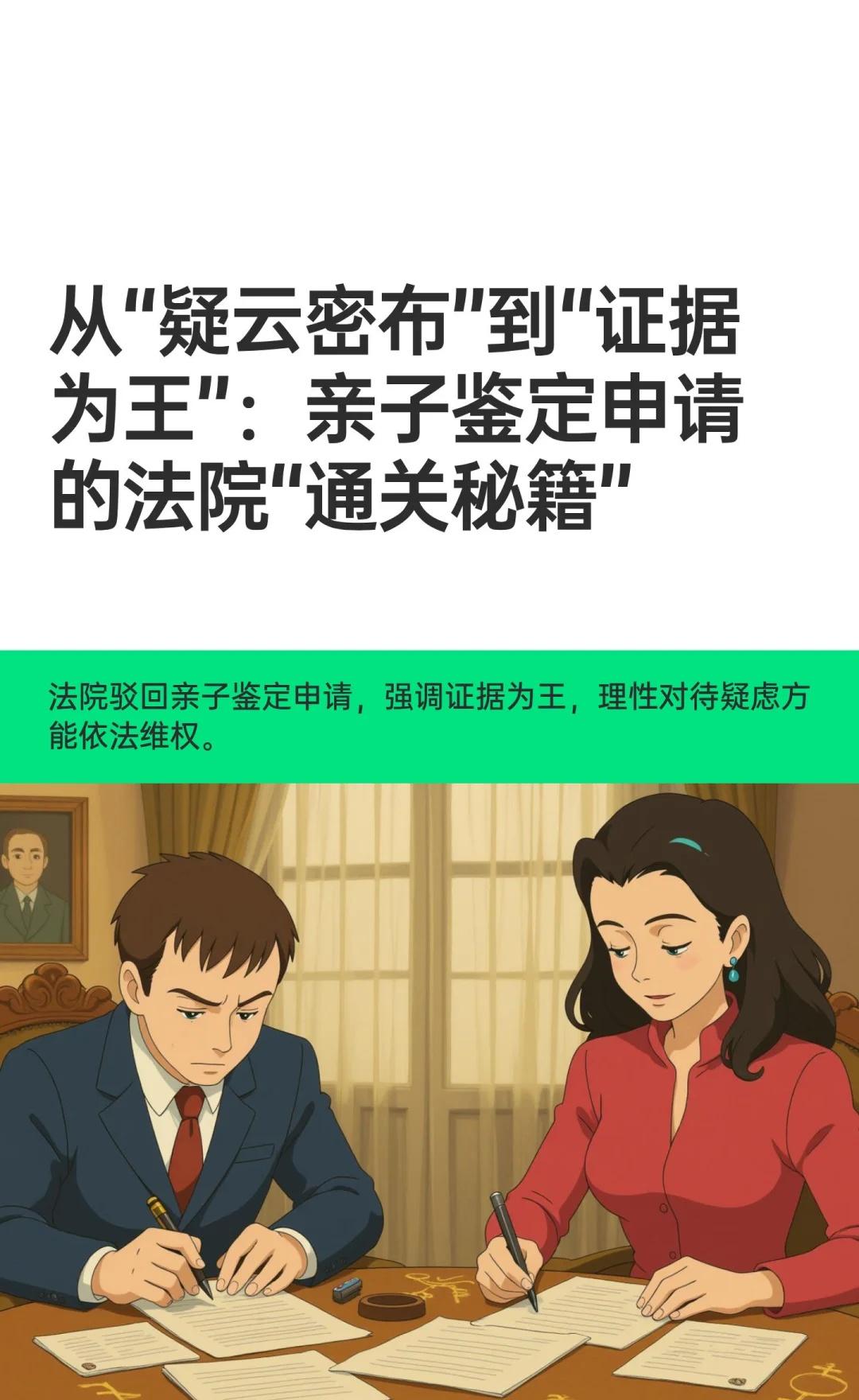 从“疑云密布”到“证据为王”：亲子鉴定申
男方疑虑孩子非亲生，女方坚决反对。法院