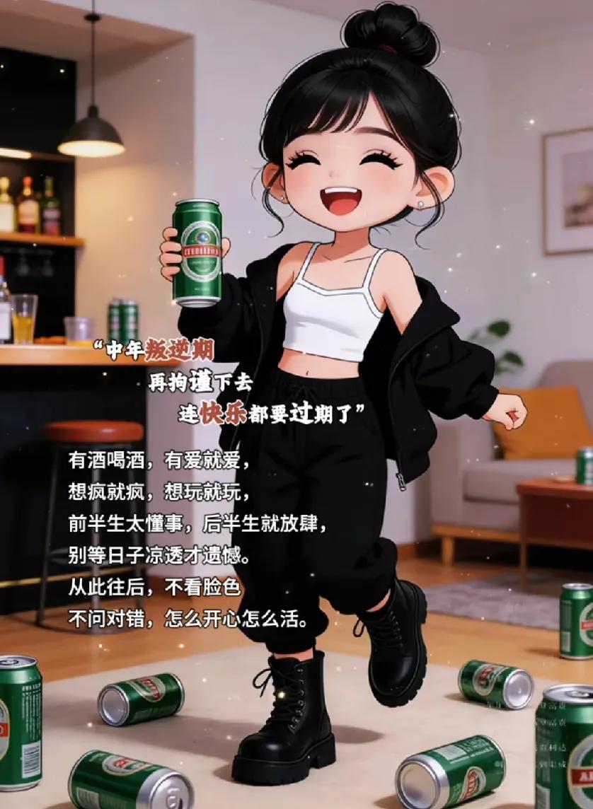 “中年叛逆期，再拘谨下去，连快乐都要过期了”

有酒喝酒，有爱就爱，

想疯就疯