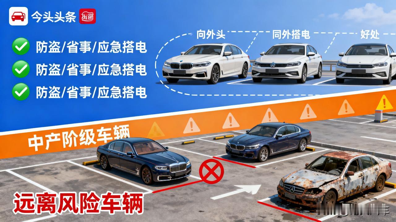 停车小技巧，避免破财

停车时车头朝外，防盗、省事、还能应急搭电。

有条件的，