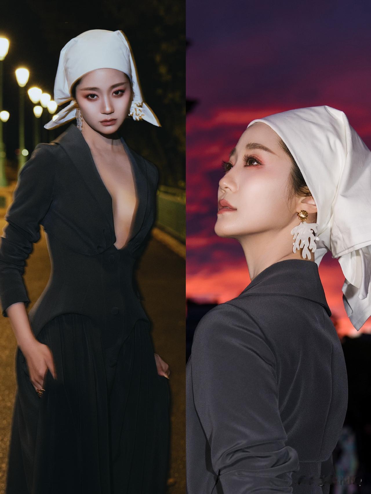 万千惠真会来事，把陕北包头巾带到国际舞台。别跟说这是复古油画少女，这就是一股陕北