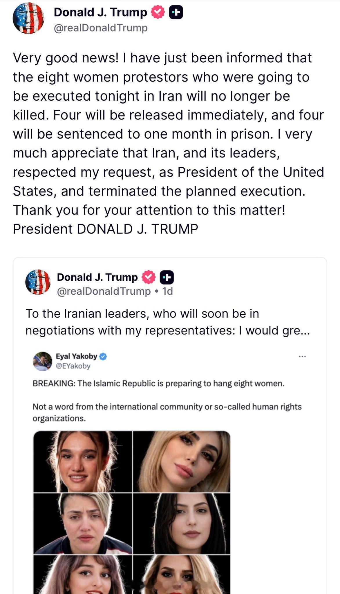 以色列的账号用AI整了几个女生头像，编造谎言说伊朗明天要处决这些女生，然后川普还