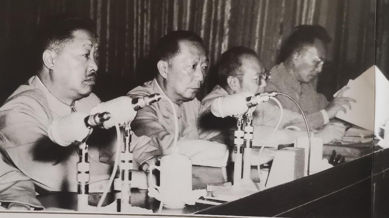 一九五九年九月。
军委扩大会议，
主席台上。
各位将帅的表情严肃，
足以看出会上