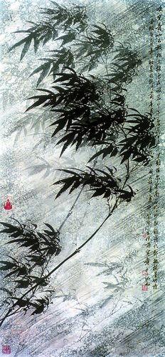 《雨竹图》
——明·唐寅 
 解笔淋漓写竹枝，
分明风雨满天时。
此中意恐无人会
