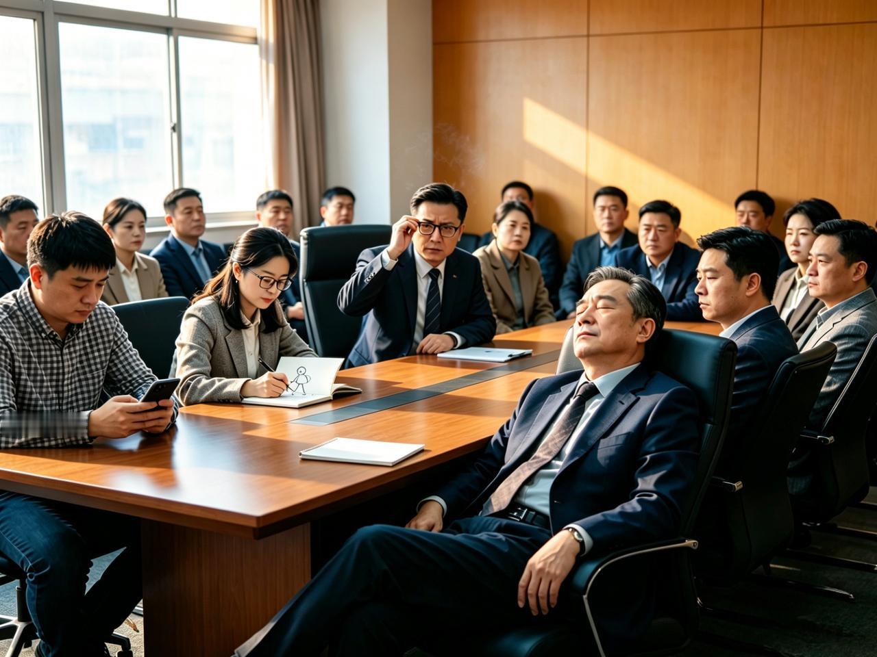 公司领导突然问了一个问题，结果大家都懵了。

会议开到下午三点，所有人都在硬撑。