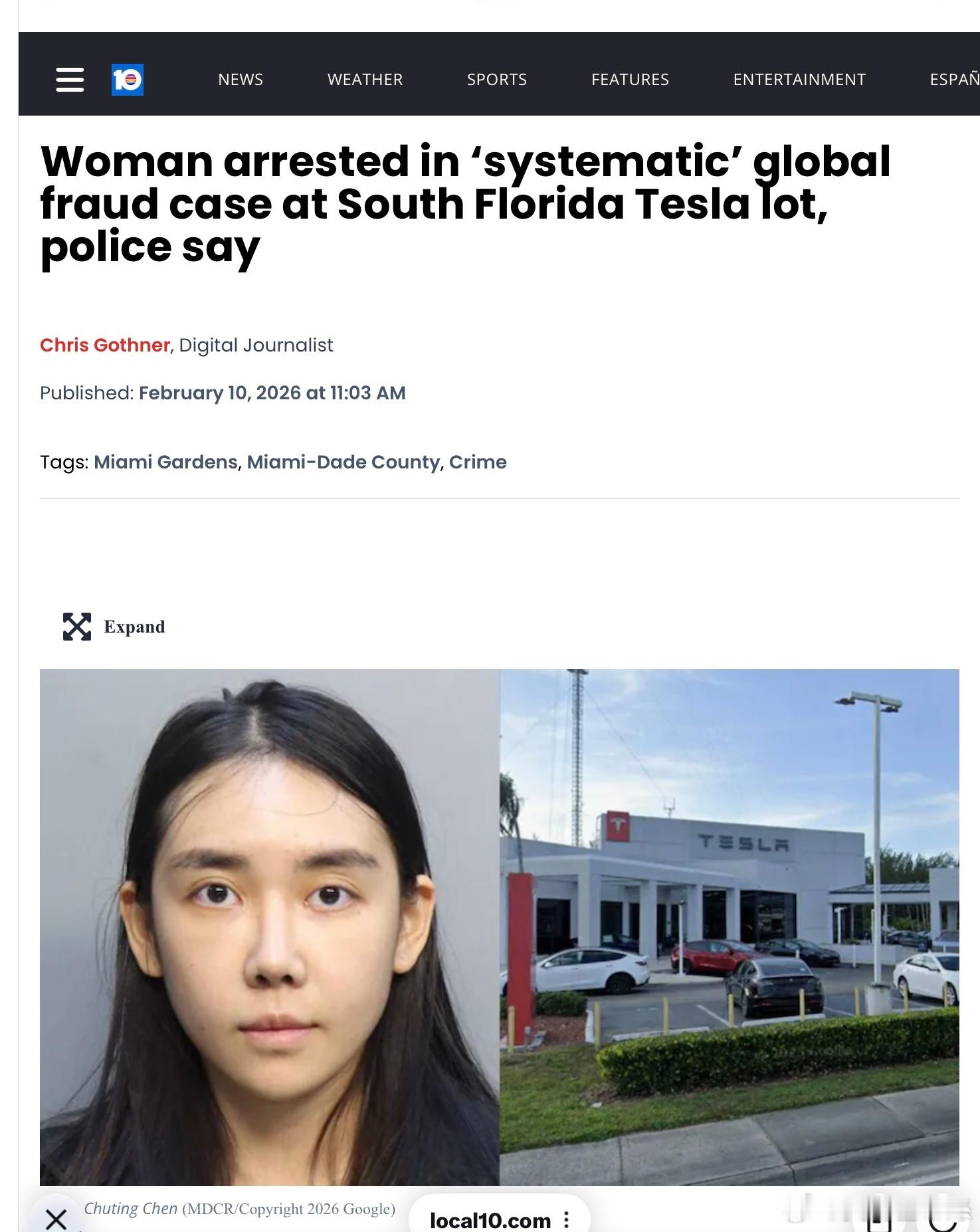 陳楚婷（Chuting Chen），24歲，在邁阿密花園市因試圖詐騙購買一輛豪華