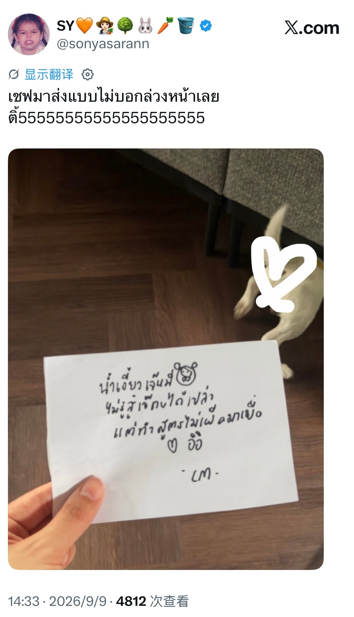 🐰：厨师居然完全没提前说就送过来了55555555555555555555 ?