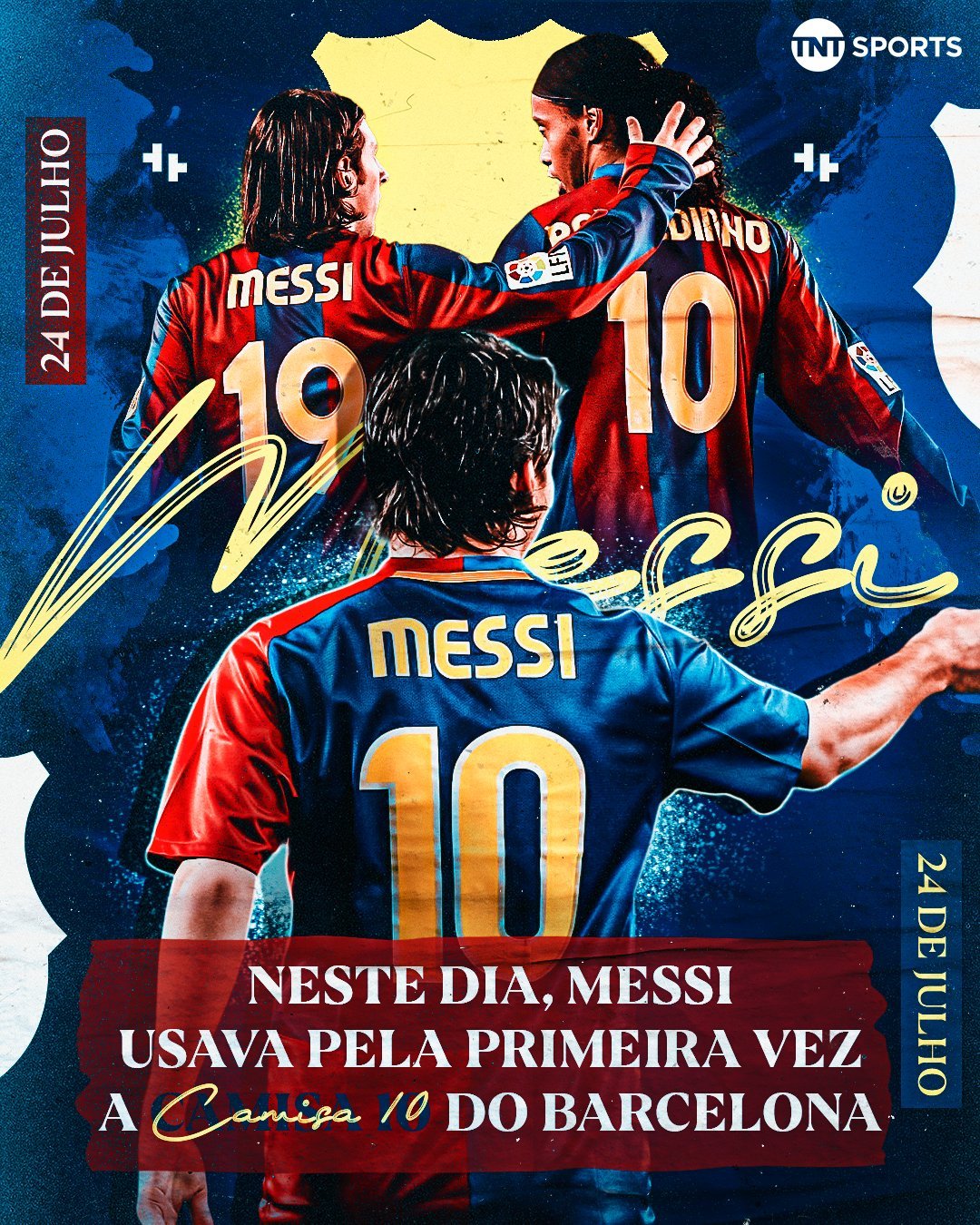 16年前的今天，梅西从罗纳尔迪尼奥手中继承了巴塞罗那的10号球衣，书写了体育史上