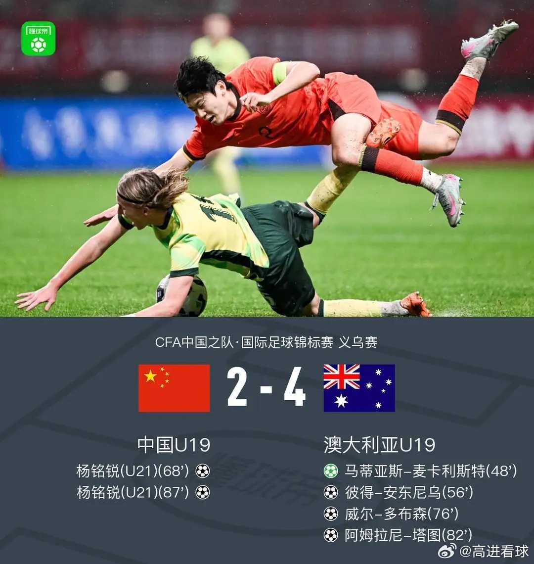 中国U19 2-4澳大利亚U19，杨铭锐梅开二度难救主，苗润东造险北京时间3月3