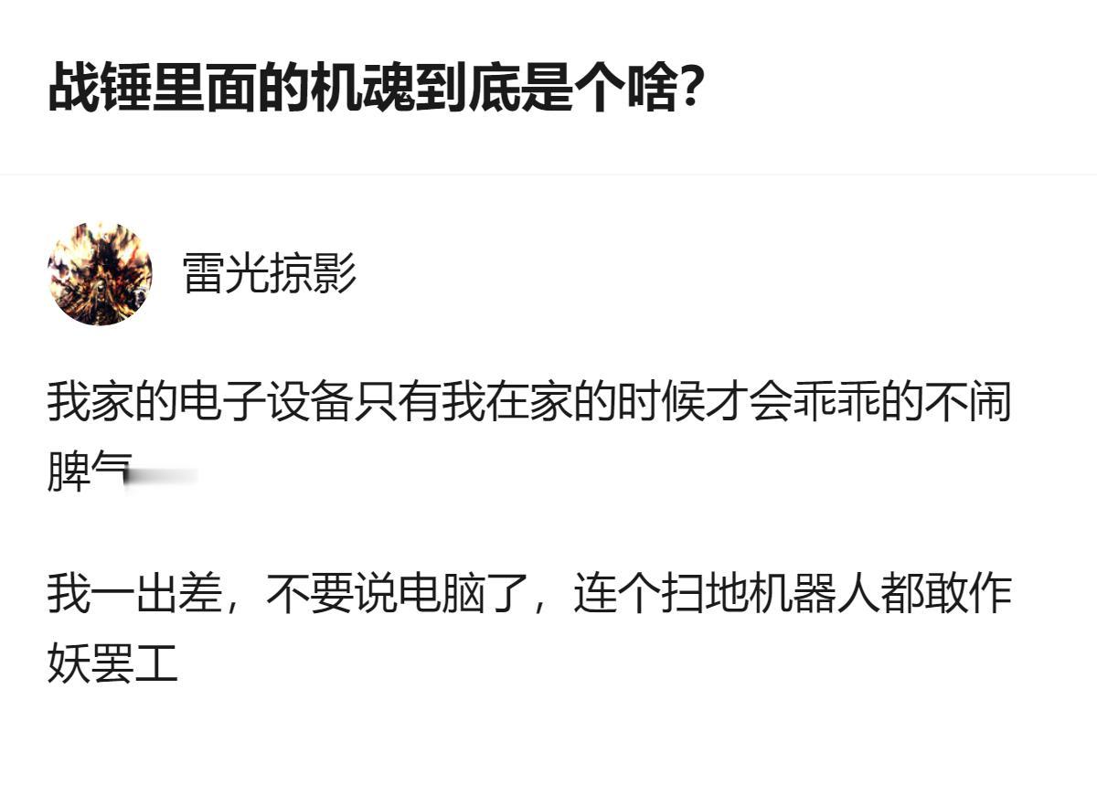 战锤里的机魂根本不是什么神秘的机械灵，就是把人类那点小脾气全塞机器里了，连扫地机