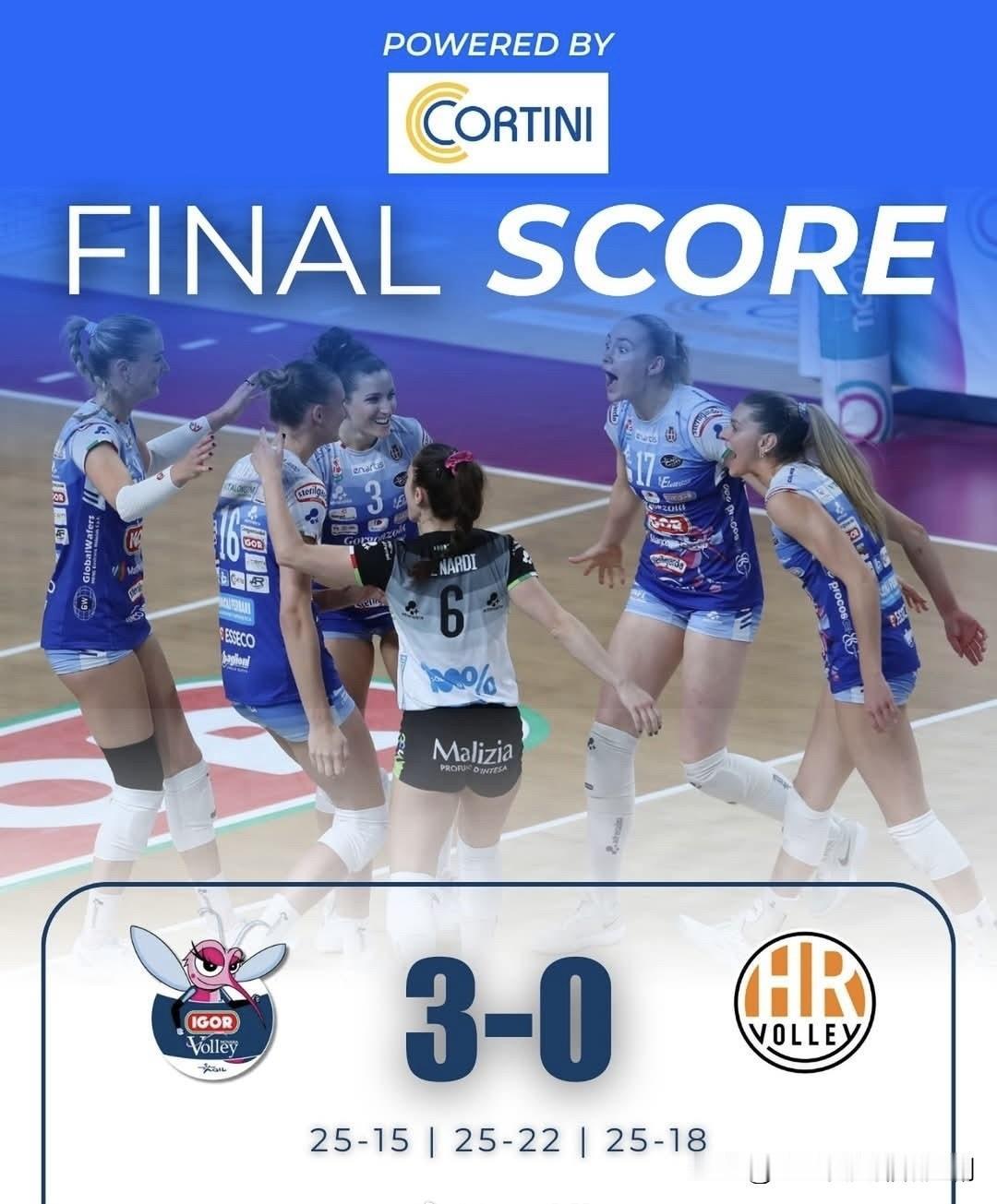 2025-2026赛季意甲女排联赛第11轮，诺瓦拉3-0马切拉塔(25-15 2