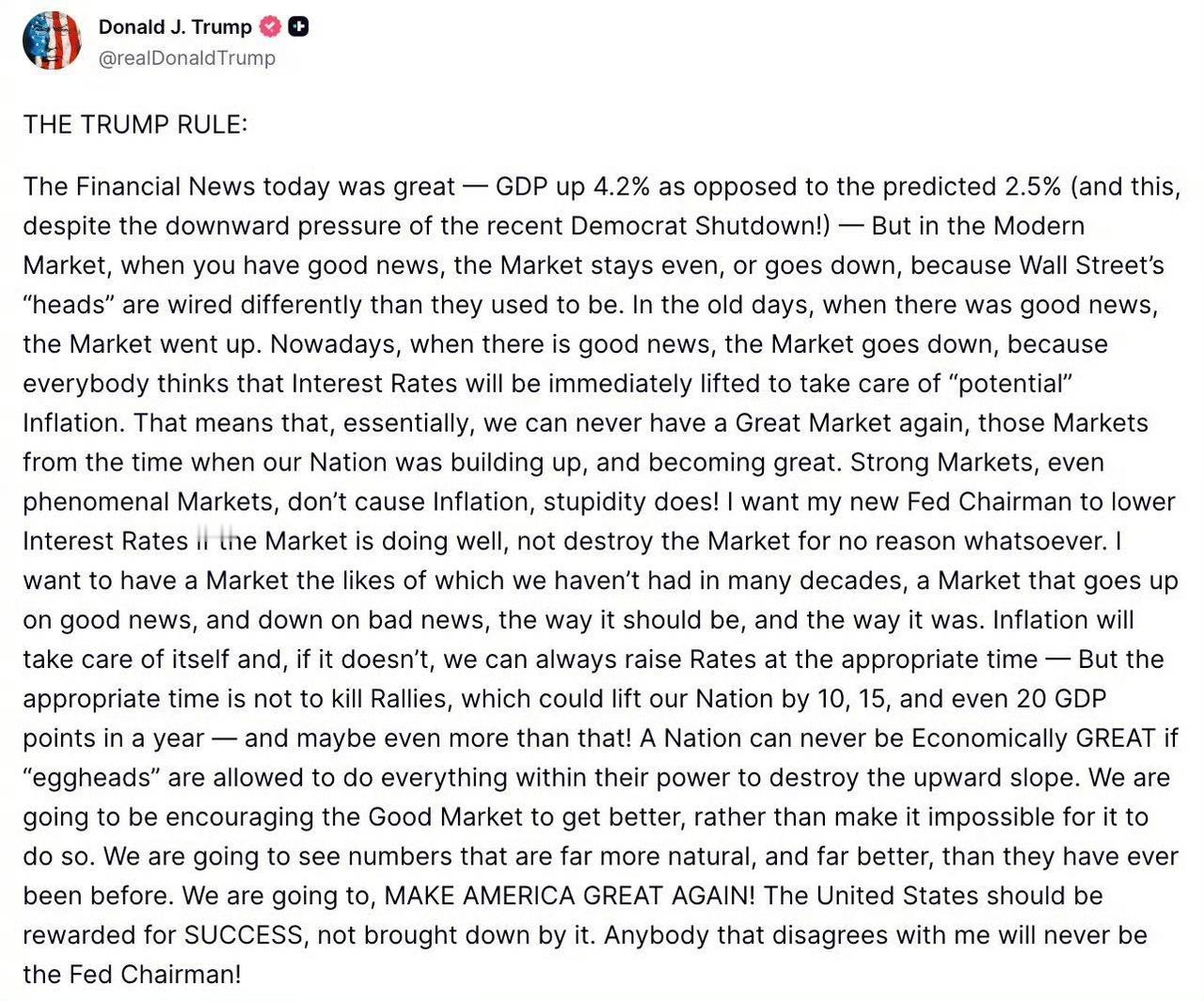 特朗普：想成为成为美联储主席，必须和我保持一致！（Anybody that di