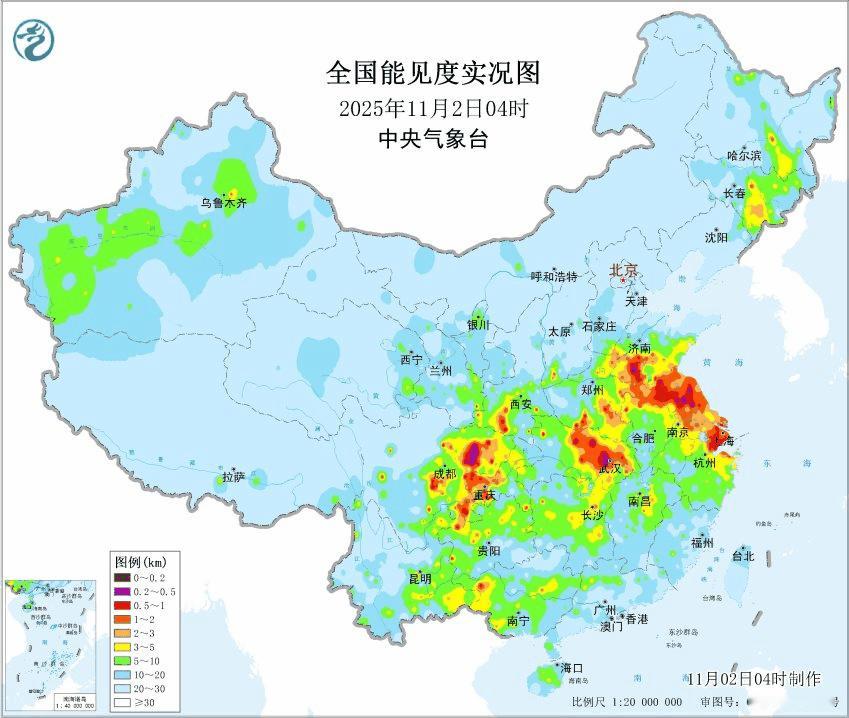 【雾和霾】今晨在四川湖北江苏部分地区出现大雾。湖北随州、仙桃、孝感、江苏淮安能见