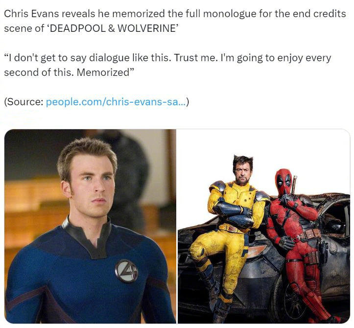 桃总Chris Evans：霹雳火台词好过瘾，已背熟[二哈]他在《人物》最新采访