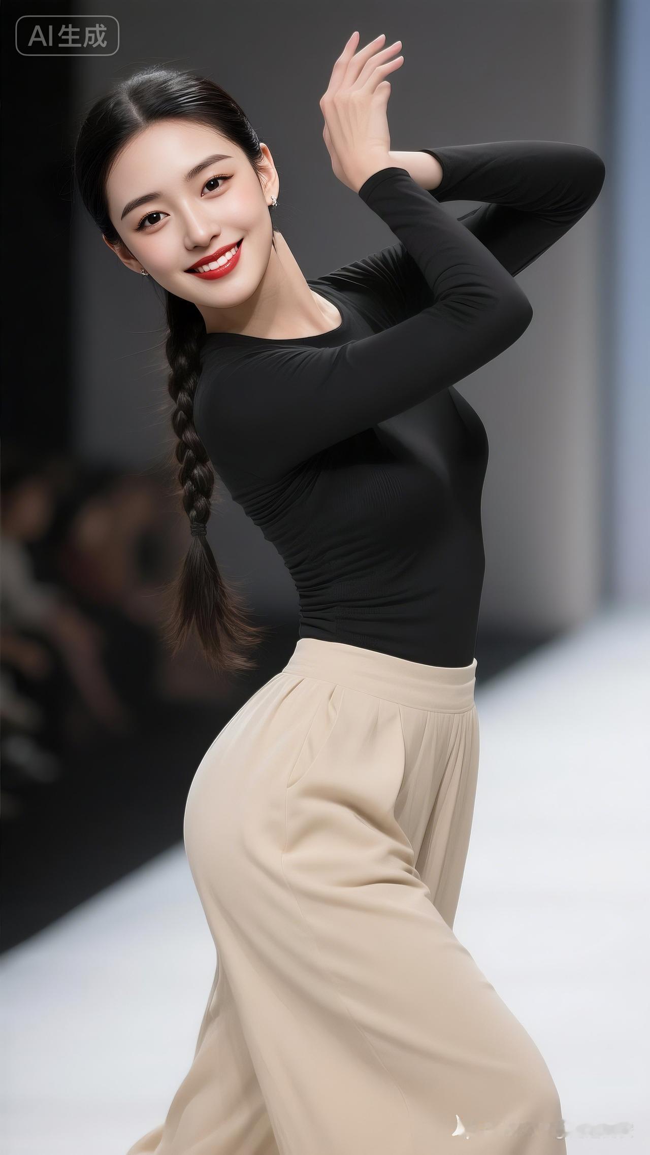 优雅舞姿，黑衣红唇，尽显时尚魅力！💃🏻✨