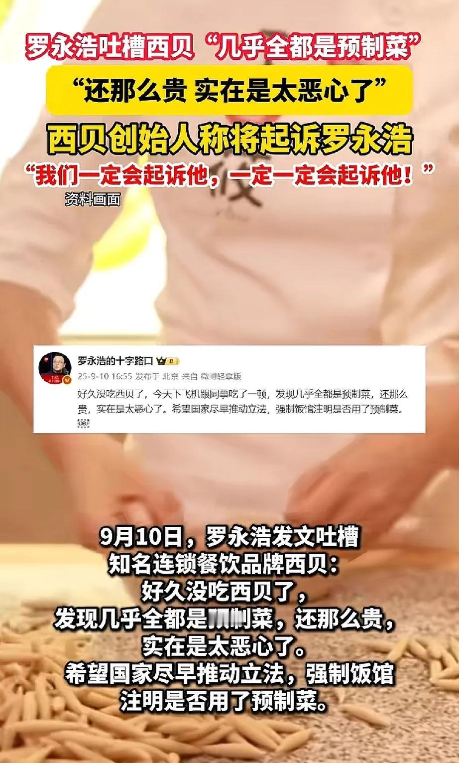 官司还没打
王海已经预测罗永浩要输了
事情起因，老罗去西贝吃了顿饭，吃后吐槽全是