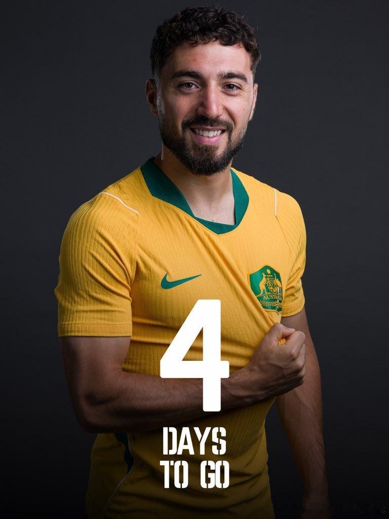 今天距澳大利亚队首场 2026美加墨世界杯 小组赛还有4天。GoSocceroo
