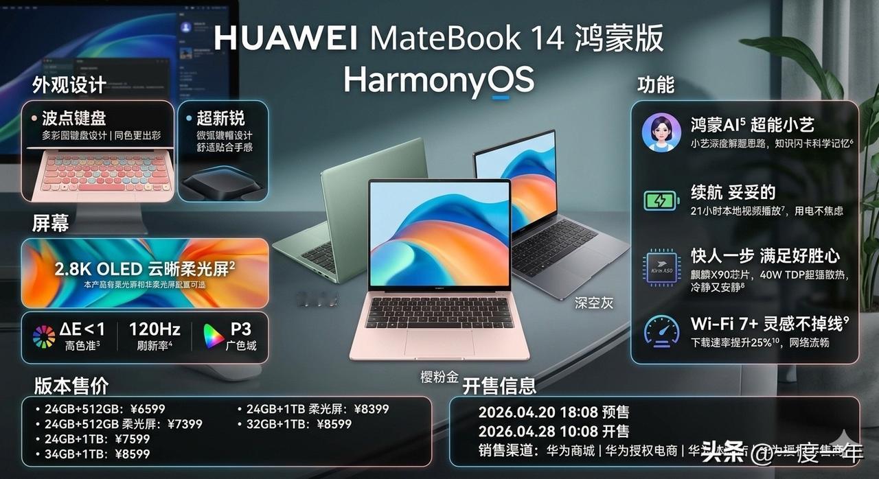 这次的MateBook 14鸿蒙版直接用上了麒麟X90芯片和纯血鸿蒙系统，流畅度