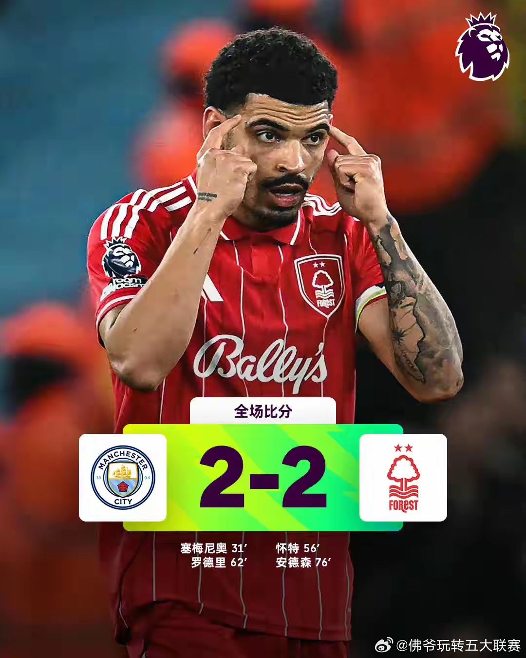 北京时间3月5日凌晨，2025-26赛季英超曼城曼城vs诺丁汉森林 英超第29轮